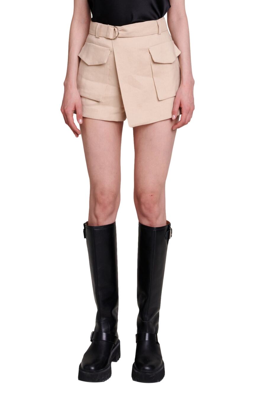 Maje Asymmetric Linen Blend Beige Cargo Shorts Size 4 US / 36 EU